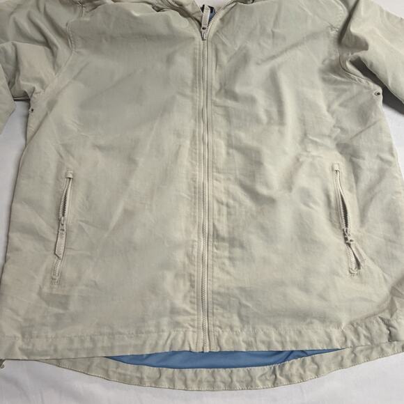 Men's Lands End Hooded Cream Colored Full Zip Windbreaker Size Large Zip Pockets - Picture 6 of 15